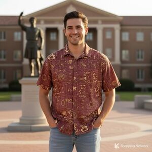 Vintage Ke Nui  Men's Size XL USC Trojans Reverse Print Hawaiian Shirt USA Made